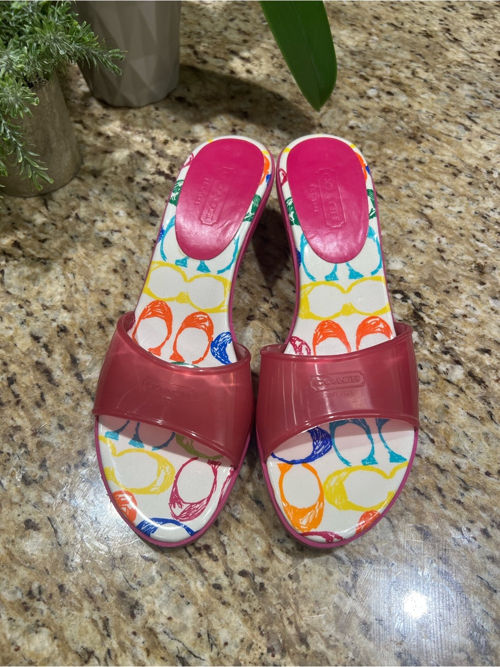 Coach Scribble Signature Pink Jelly Kitten Heel Slide Sandals 10M - Picture 2 of 11